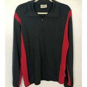 LAMBERT 100% Merino Red & Black New Zealand Wool 1/4 Zip Sweater Men's size L